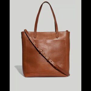 Madewell Zip Top Medium Transport Leather Tote Bag English Saddle